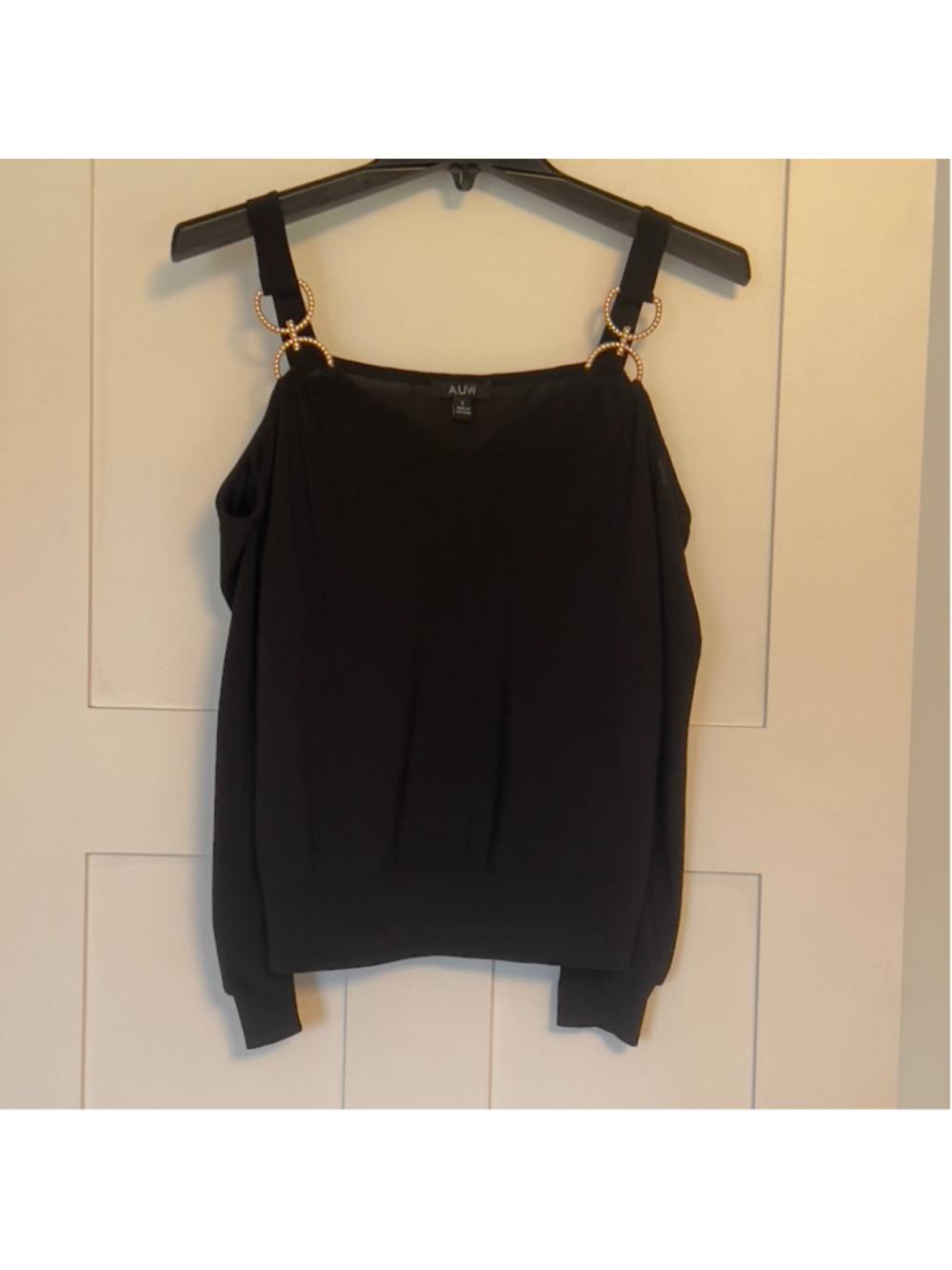 A.U.W Black Sleeveless Top with Gold Chain Strap Detail Women’s Small